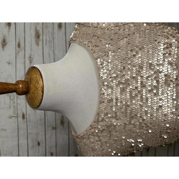 Adrianna Papell classic pale gold sequin ruched cocktail dress Size 10 - Picture 2 of 8